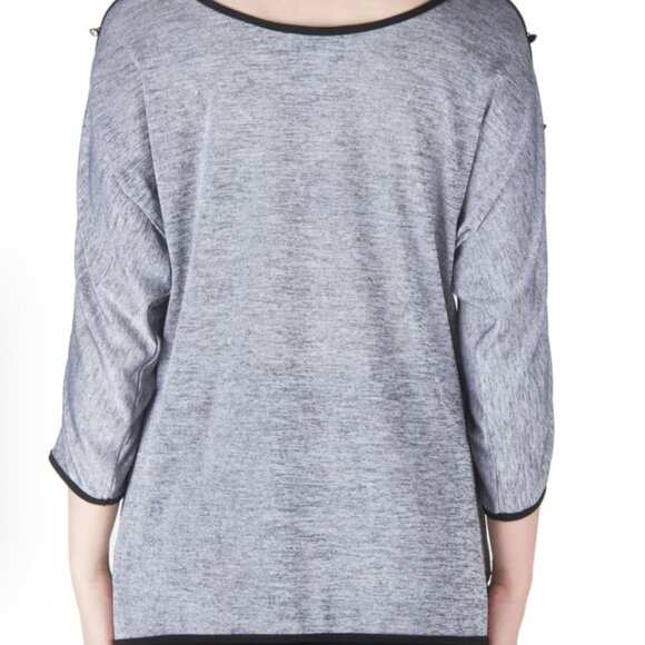 Joseph Ribkoff Silver Metallic Melange Black Tunic Cold Shoulder Sparkle Buttons - Picture 2 of 11